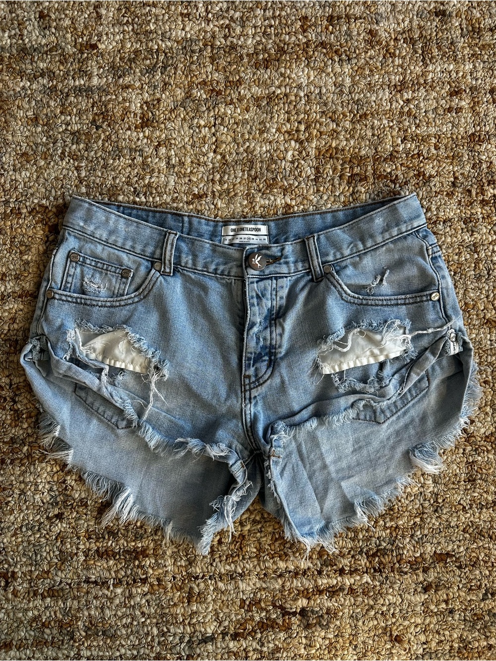 One X One Teaspoon Light Blue Distressed Denim Cutoff Shorts